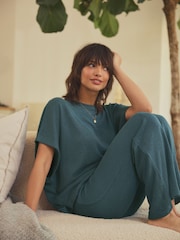 Teal Blue Knitted Short Sleeve Lounge Set - Image 2 of 9