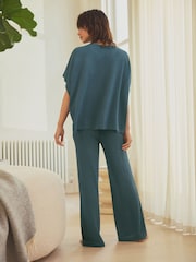Teal Blue Knitted Short Sleeve Lounge Set - Image 4 of 9