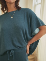 Teal Blue Knitted Short Sleeve Lounge Set - Image 5 of 9