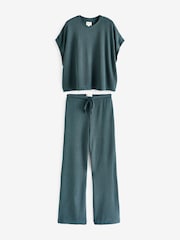 Teal Blue Knitted Short Sleeve Lounge Set - Image 6 of 9