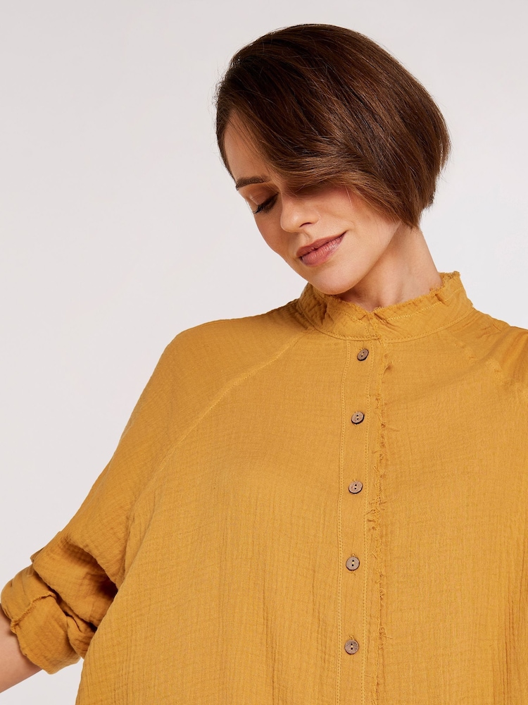 Apricot Mustard Yellow 100% Cotton Tetra Oversized Shirt - Image 4 of 4
