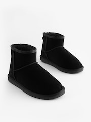 Black Luxury Faux Fur Lined Suede Slipper Boots - Image 1 of 7