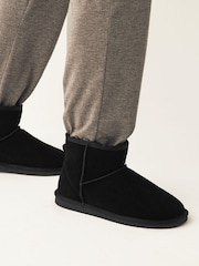 Black Luxury Faux Fur Lined Suede Slipper Boots - Image 7 of 7