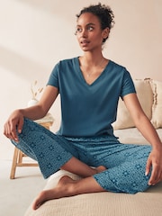 Chambray Blue Geo 100% Cotton Short Sleeve Pyjamas - Image 1 of 10