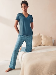 Chambray Blue Geo 100% Cotton Short Sleeve Pyjamas - Image 2 of 10