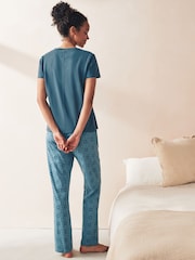 Chambray Blue Geo 100% Cotton Short Sleeve Pyjamas - Image 3 of 10