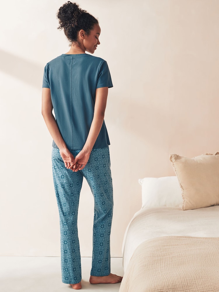 Chambray Blue Geo 100% Cotton Short Sleeve Pyjamas - Image 3 of 10