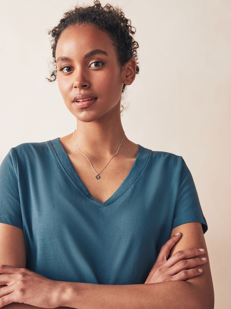 Chambray Blue Geo 100% Cotton Short Sleeve Pyjamas - Image 4 of 10
