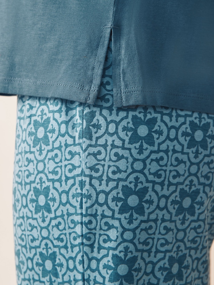 Chambray Blue Geo 100% Cotton Short Sleeve Pyjamas - Image 6 of 10