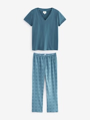 Chambray Blue Geo 100% Cotton Short Sleeve Pyjamas - Image 7 of 10