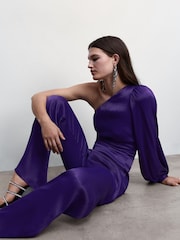 Mango Purple Asymmetrical Satin Jumpsuit - Image 3 of 6