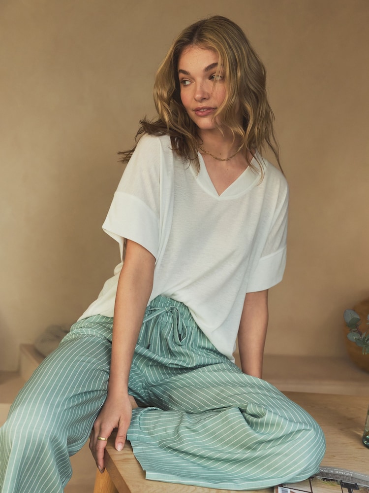 Sage zelena - perilo; platnen Blend črtast; progast kratek rokav; s kratkimi rokavi Pyjamas - Slika 1 iz 9 Sage zelena - perilo; platnen Blend črtast; progast kratek rokav; s kratkimi rokavi Pyjamas - Slika 1 iz 9
