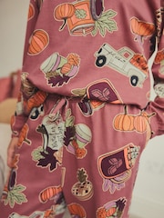 Berry Red Pumpkin Spice Autumn 100% Cotton Long Sleeve Pyjamas - Image 6 of 6