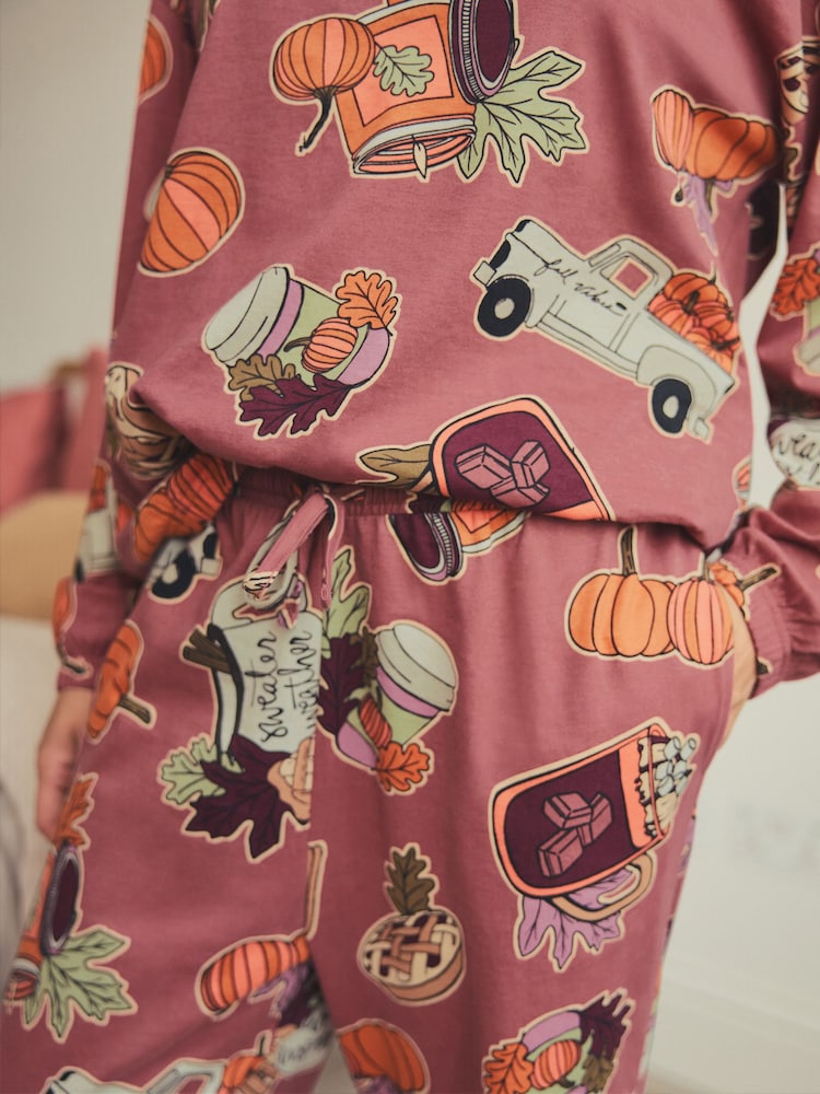Berry Red Pumpkin Spice Autumn 100% Cotton Long Sleeve Pyjamas - Image 6 of 6