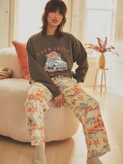 Khaki 100% Cotton Pumpkin Sweatshirt and Flannel Pyjamas - Image 1 of 5