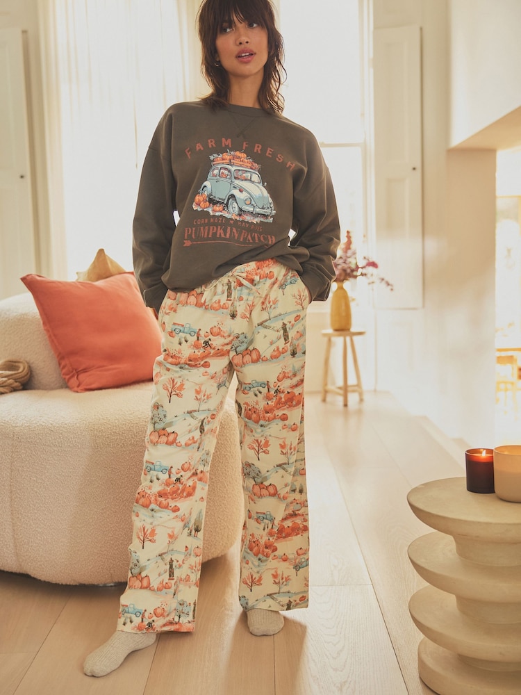 Khaki 100% Cotton Pumpkin Sweatshirt and Flannel Pyjamas - Image 2 of 5
