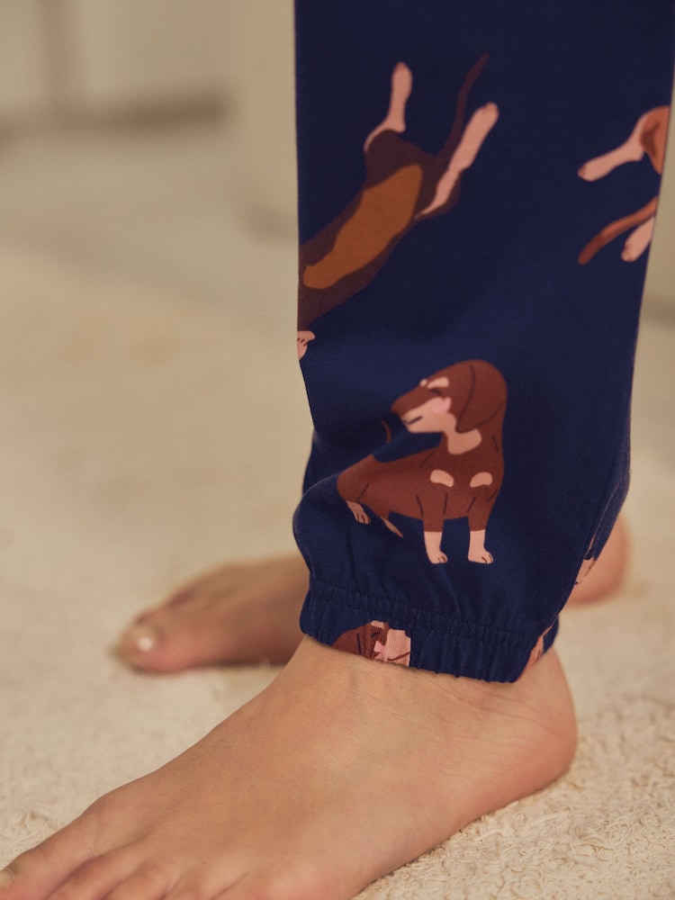 Navy Blue Dachshund 100% Cotton Long Sleeve Pyjamas - Image 5 of 9