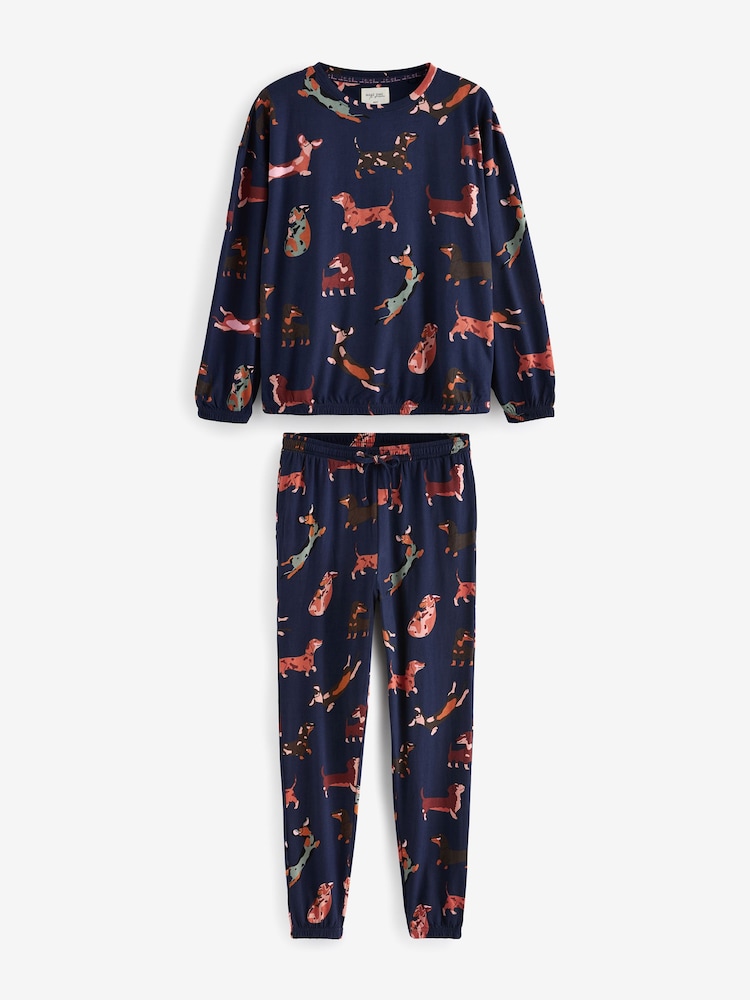 Navy Blue Dachshund 100% Cotton Long Sleeve Pyjamas - Image 6 of 9