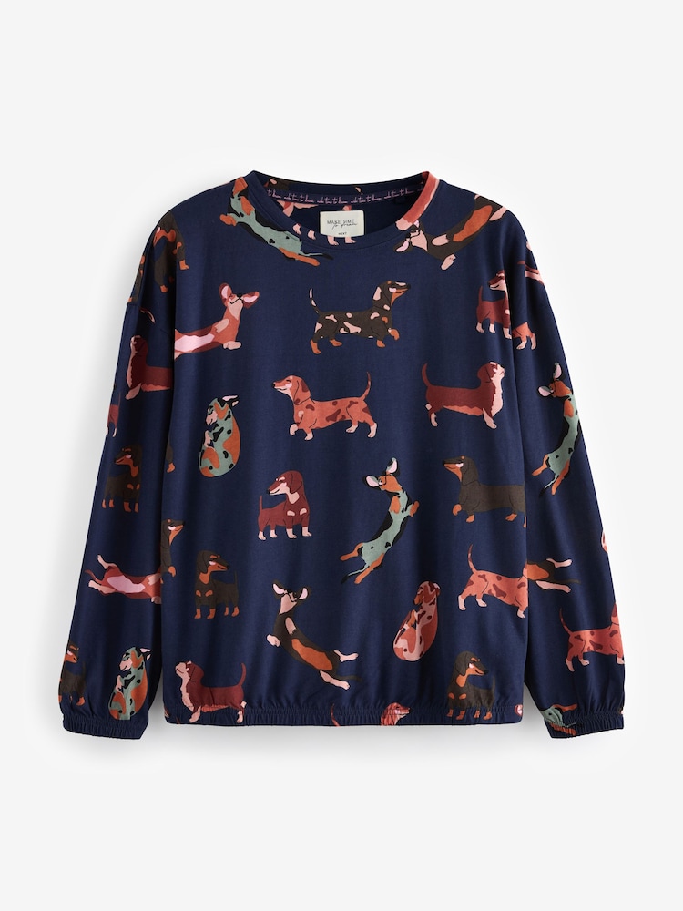 Navy Blue Dachshund 100% Cotton Long Sleeve Pyjamas - Image 7 of 9