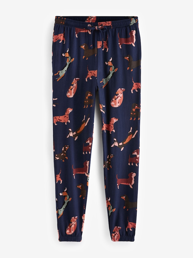 Navy Blue Dachshund 100% Cotton Long Sleeve Pyjamas - Image 8 of 9