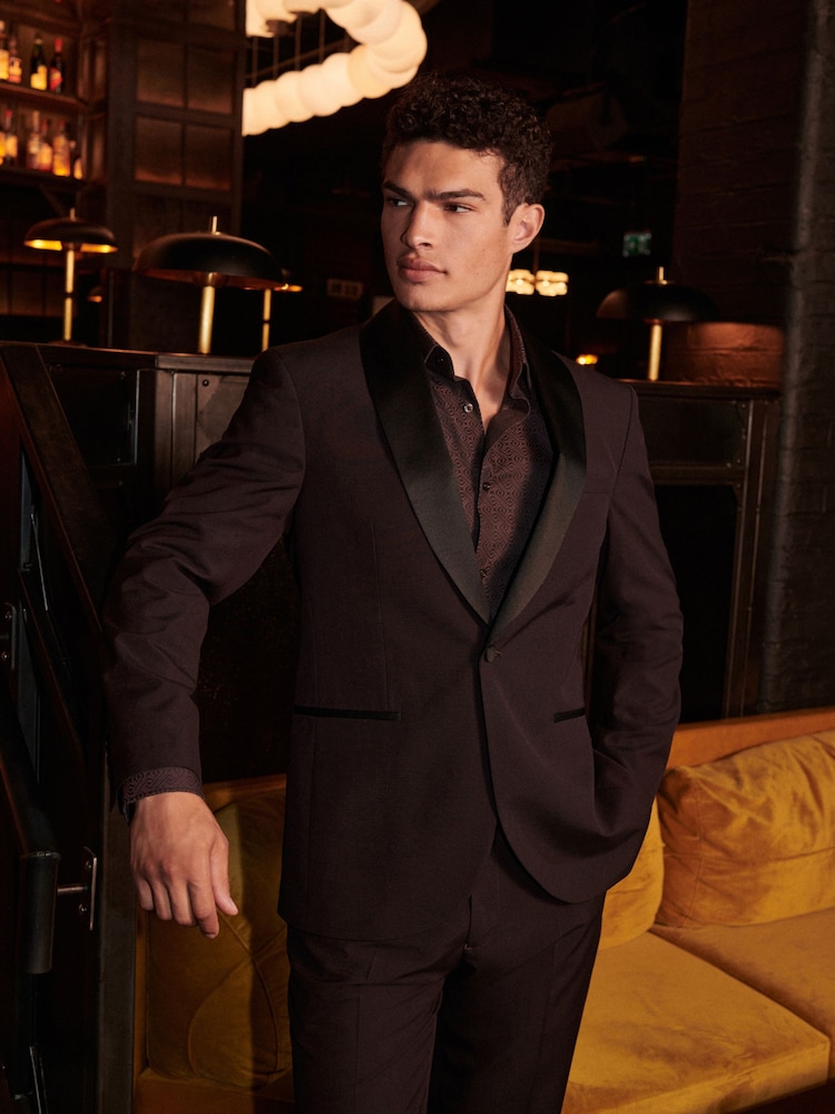Burgundy Red Regular Tuxedo Suit Jacket - Image 1 of 17