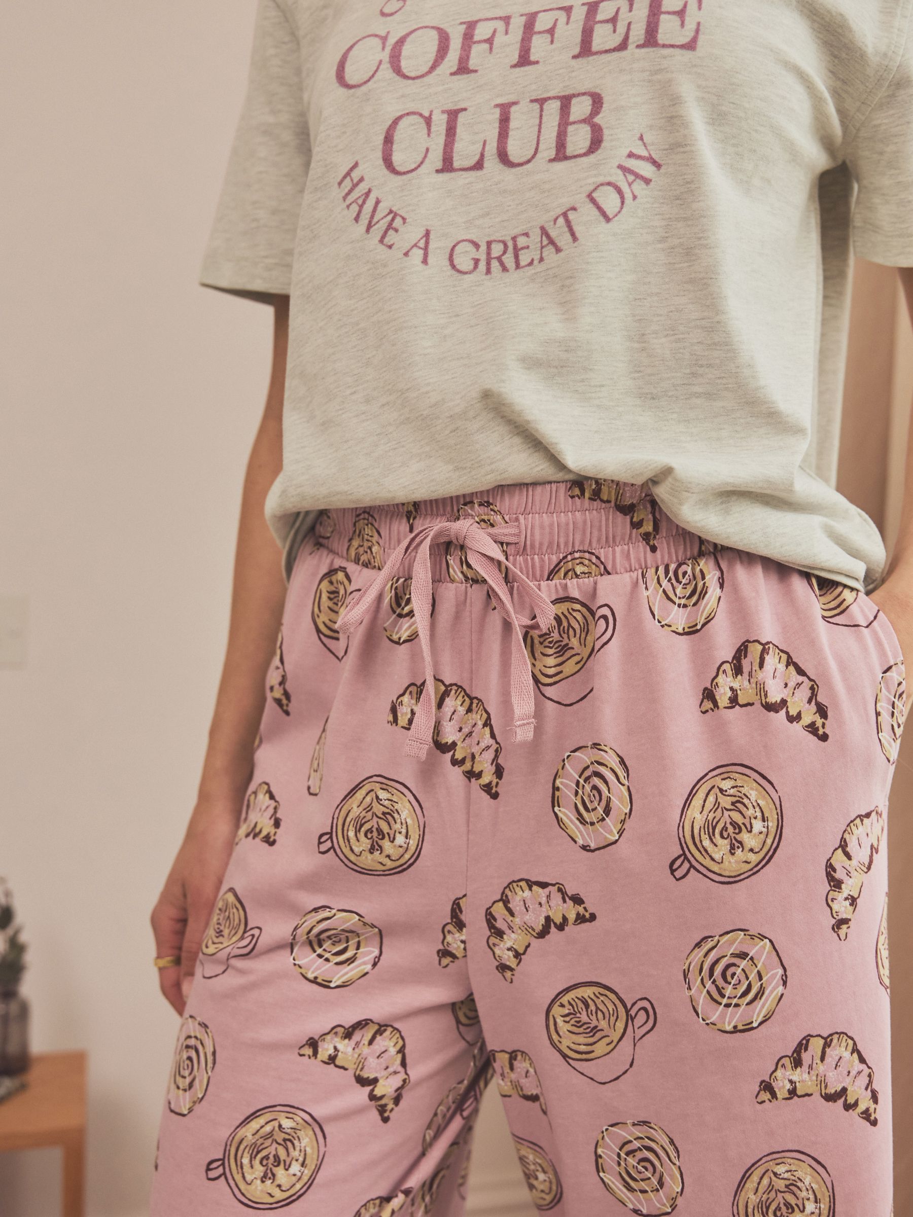Buy Pink Coffee Club 100 Cotton Short Sleeve Pyjamas from Next Luxembourg
