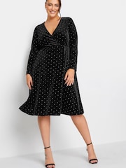 Yours Curve Black London Stud Velvet Wrap Dress - Image 3 of 4