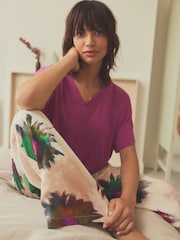 Purple Floral Linen Blend Short Sleeve Pyjamas - Image 1 of 10