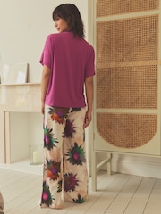 Purple Floral Linen Blend Short Sleeve Pyjamas - Image 3 of 10