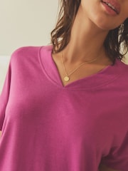 Purple Floral Linen Blend Short Sleeve Pyjamas - Image 5 of 10