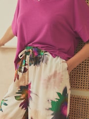 Purple Floral Linen Blend Short Sleeve Pyjamas - Image 6 of 10