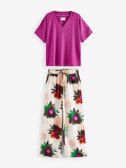 Purple Floral Linen Blend Short Sleeve Pyjamas - Image 7 of 10
