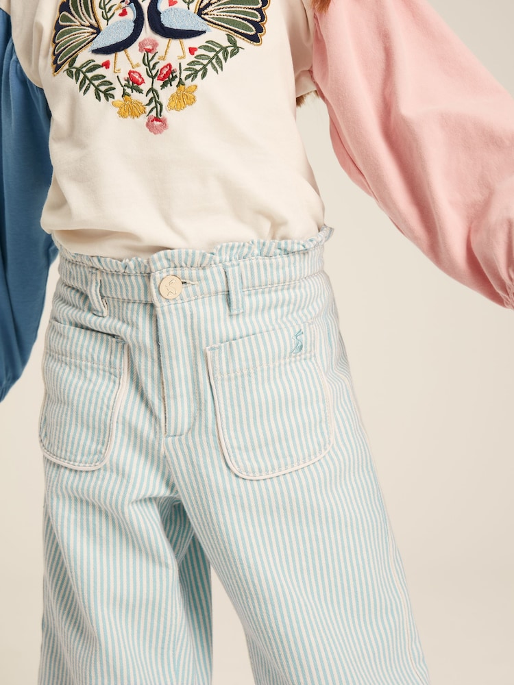 Joules Georgia Blue Striped Wide Leg Trousers - Image 9 of 9