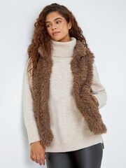 Roman Brown Chrome Faux Fur Fluffy Gilet - Image 1 of 5