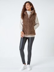 Roman Brown Chrome Faux Fur Fluffy Gilet - Image 2 of 5