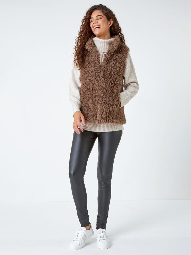 Roman Brown Chrome Faux Fur Fluffy Gilet - Image 2 of 5 Roman Brown Chrome Faux Fur Fluffy Gilet - Image 2 of 5