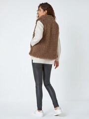 Roman Brown Chrome Faux Fur Fluffy Gilet - Image 3 of 5