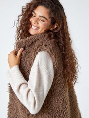 Roman Brown Chrome Faux Fur Fluffy Gilet - Image 4 of 5