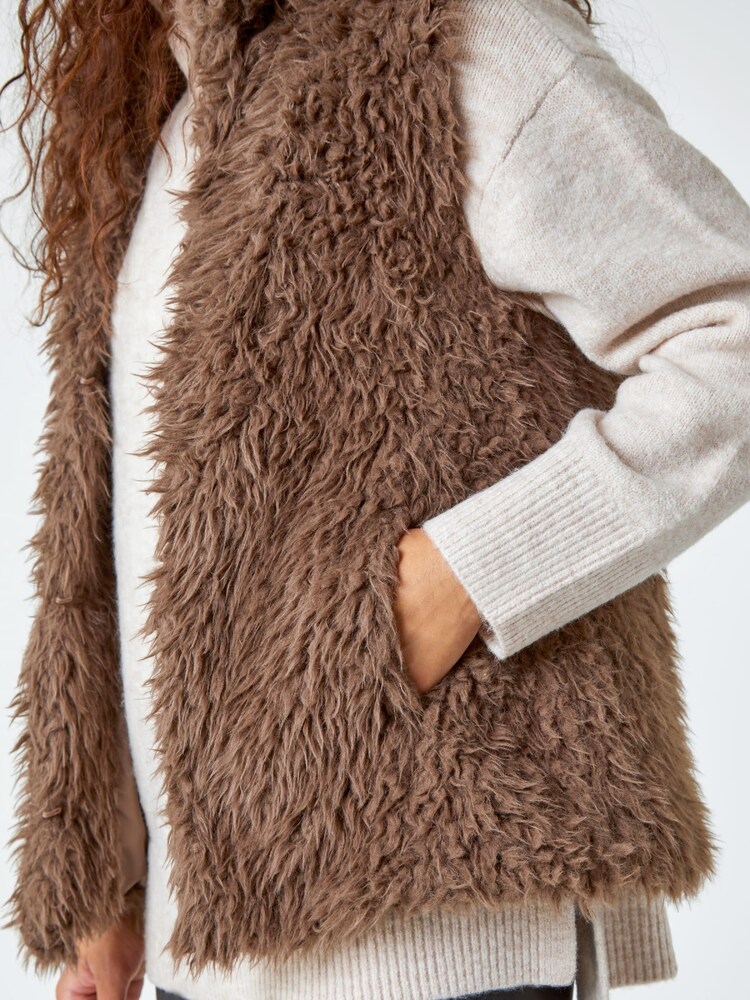 Roman Brown Chrome Faux Fur Fluffy Gilet - Image 5 of 5 Roman Brown Chrome Faux Fur Fluffy Gilet - Image 5 of 5