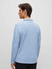 BOSS Light Blue Plisy Collar Detail Long Sleeve Polo Shirt - Image 2 of 5