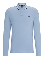 BOSS Light Blue Plisy Collar Detail Long Sleeve Polo Shirt - Image 5 of 5