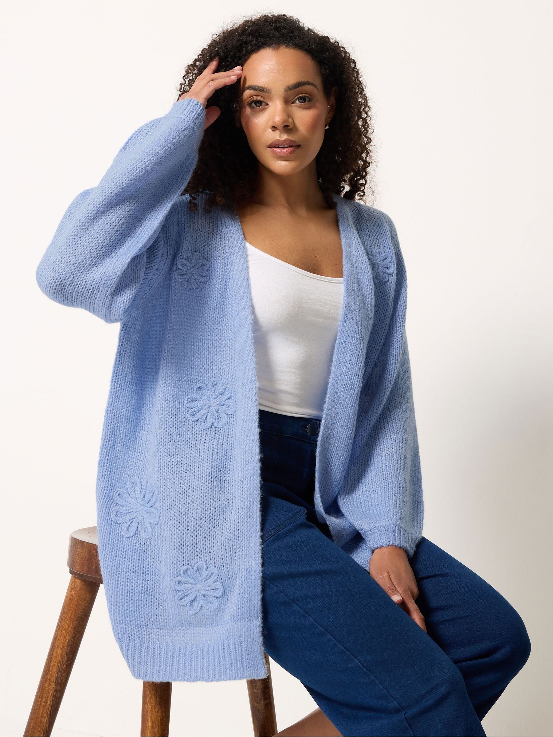 Buy M&Co Blue Flower Embroidered Knitted Cardigan from Next USA