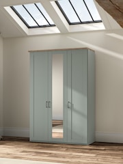 Wiemann Sage Green Truro Triple Wood and Mirror Semi Fitted Wardrobe - Image 1 of 4