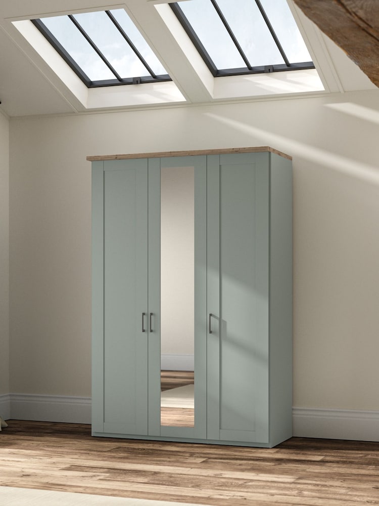 Wiemann Sage Green Truro Triple Wood and Mirror Semi Fitted Wardrobe - Image 1 of 4