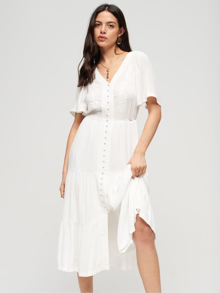 Robe mi-longue SUPERDRY brodée à volants - Image 3 of 5