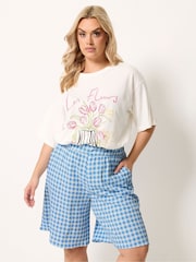 Yours Curve Blue Gingham Jersey Shorts - Image 1 of 5