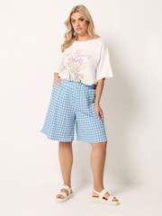 Yours Curve Blue Gingham Jersey Shorts - Image 2 of 5