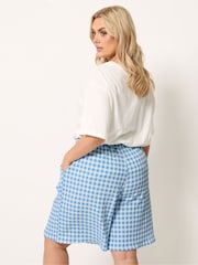 Yours Curve Blue Gingham Jersey Shorts - Image 3 of 5