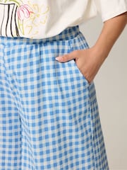 Yours Curve Blue Gingham Jersey Shorts - Image 4 of 5
