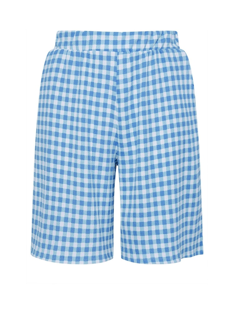Yours Curve Blue Gingham Jersey Shorts - Image 5 of 5